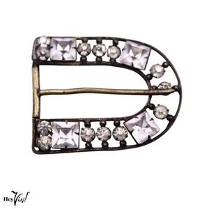 Vintage Buckle Prong Set Square & Round Rhinestones Open Work Design 2" -Hey Viv